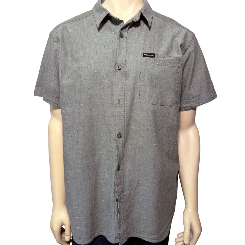 Columbia Mens XL Sage Green Micro Dot Cotton Short Sleeve Button Up Shirt AM4950